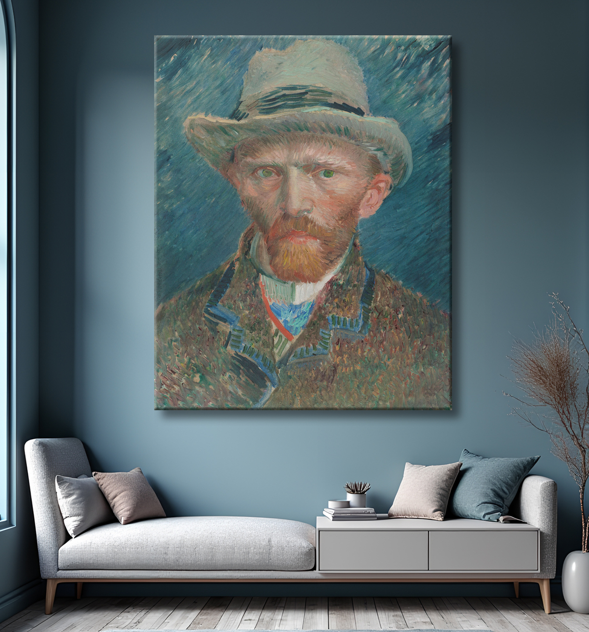 Reproduction Autoportrait au chapeau de feutre gris de Vincent van Gogh avec decor