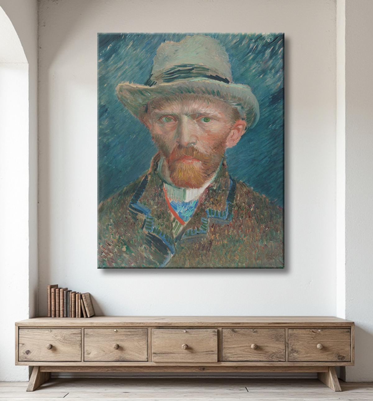 Reproduction Autoportrait au chapeau de feutre gris de Vincent van Gogh avec decor