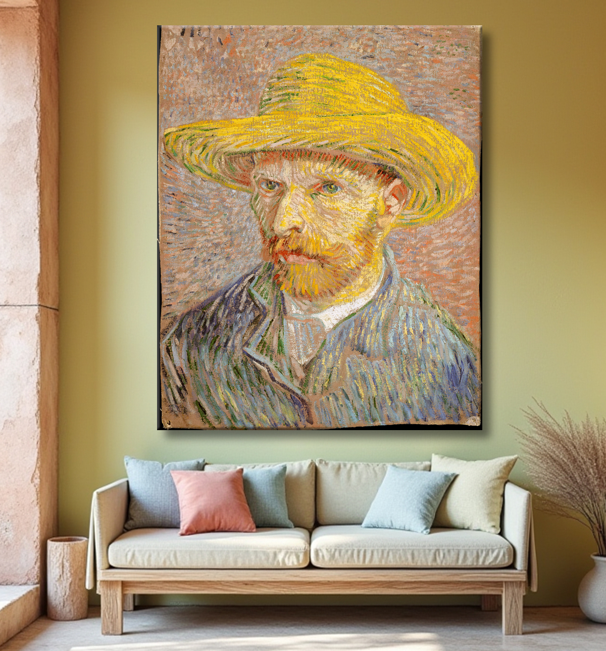 Reproduction Autoportrait au chapeau de paille de Vincent van Gogh avec decor