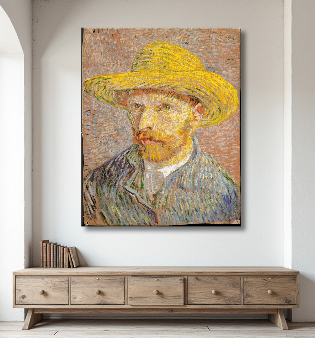 Reproduction Autoportrait au chapeau de paille de Vincent van Gogh avec decor