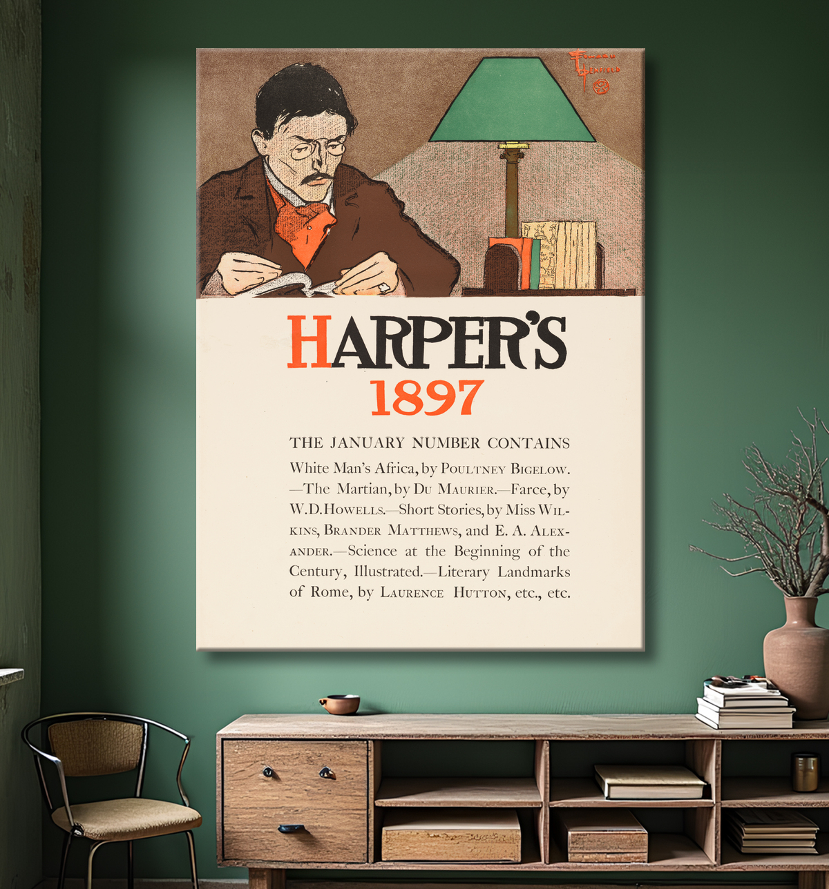 Reproduction Autoportrait d'Edward Penfield de Edward Penfield, 2 Jun 1866 - 8 Feb 1925 avec decor