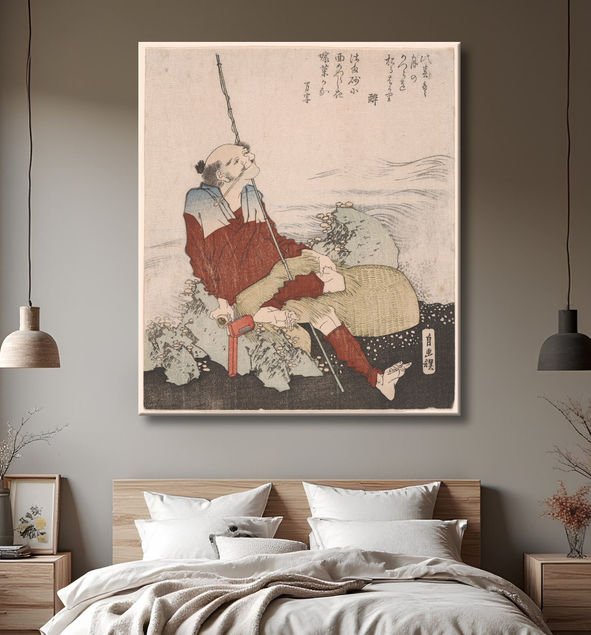 Reproduction Autoportrait en pêcheur de Katsushika Hokusai avec decor