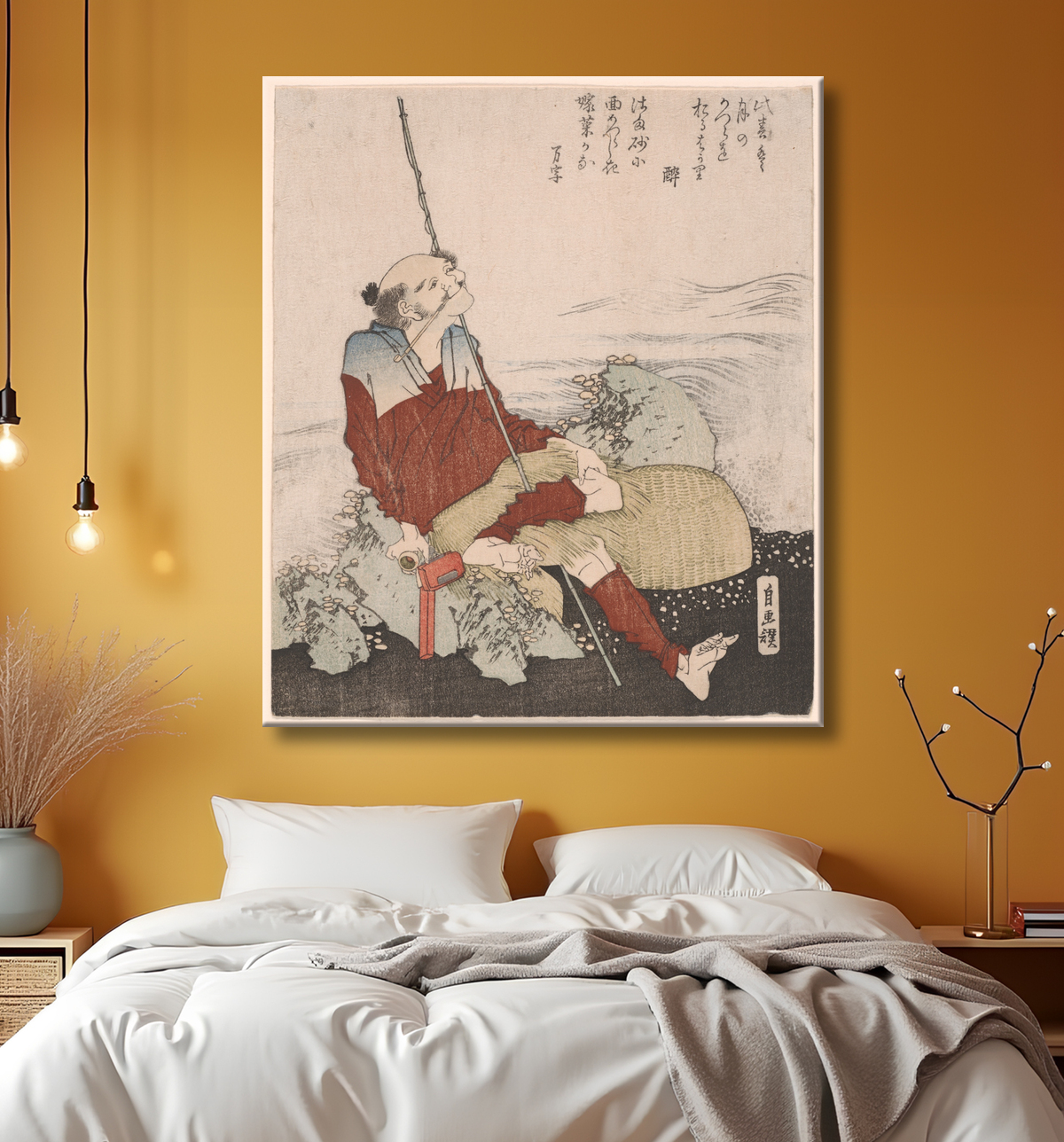 Reproduction Autoportrait en pêcheur de Katsushika Hokusai avec decor