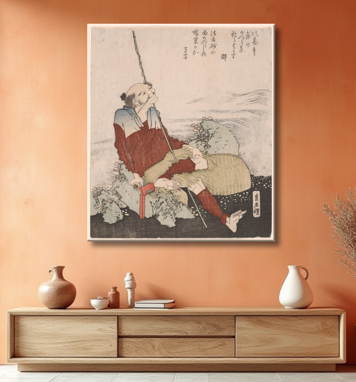 Reproduction Autoportrait en pêcheur de Katsushika Hokusai avec decor