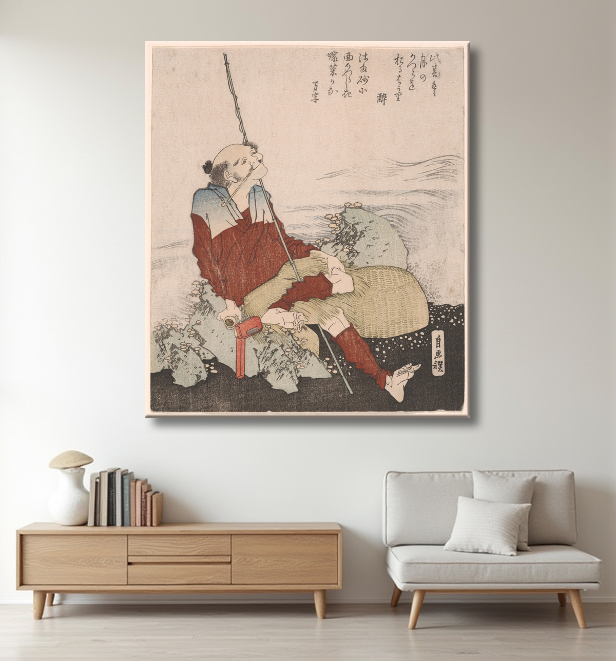 Reproduction Autoportrait en pêcheur de Katsushika Hokusai avec decor