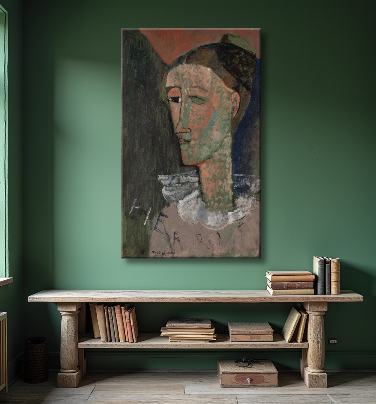 Reproduction Autoportrait en Pierrot de Modigliani, Amedeo avec decor