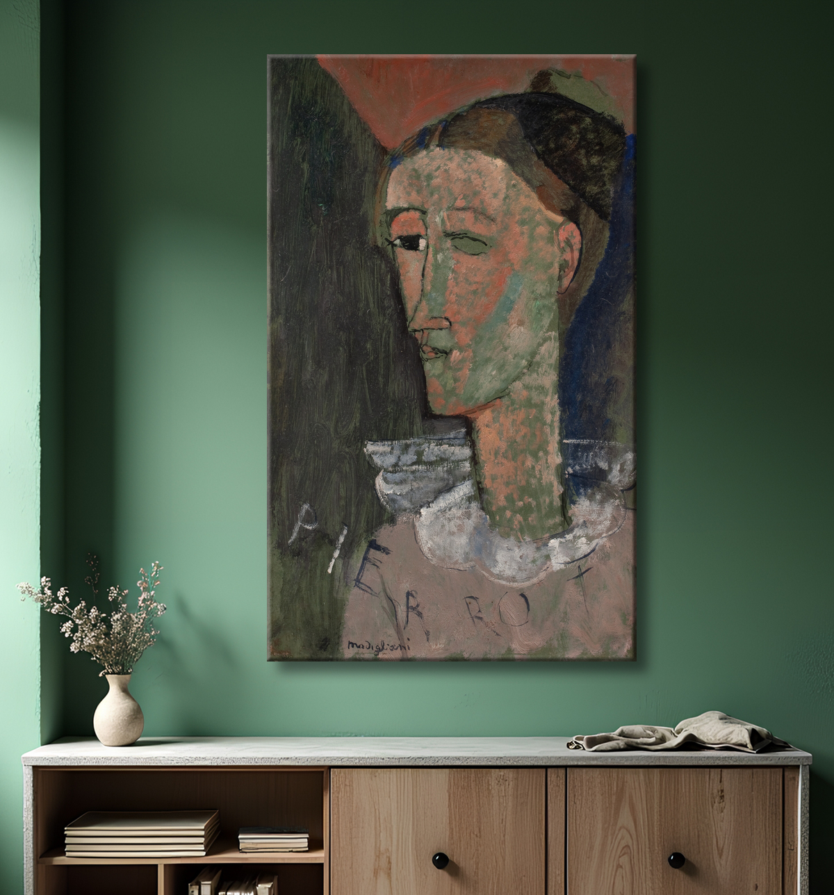 Reproduction Autoportrait en Pierrot de Modigliani, Amedeo avec decor