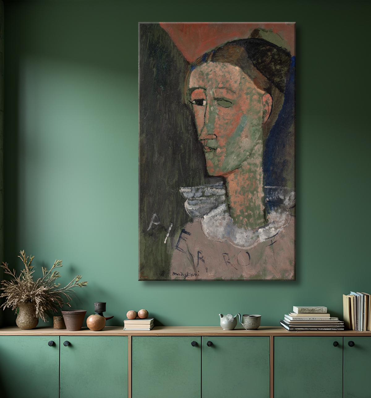 Reproduction Autoportrait en Pierrot de Modigliani, Amedeo avec decor