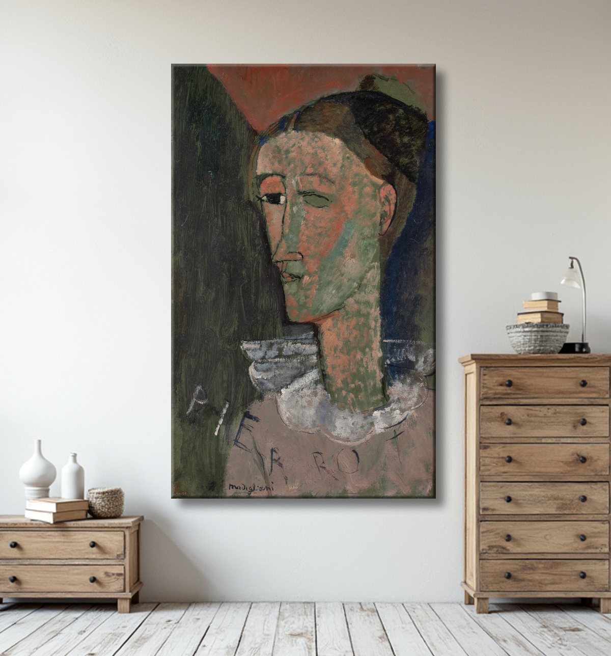 Reproduction Autoportrait en Pierrot de Modigliani, Amedeo avec decor