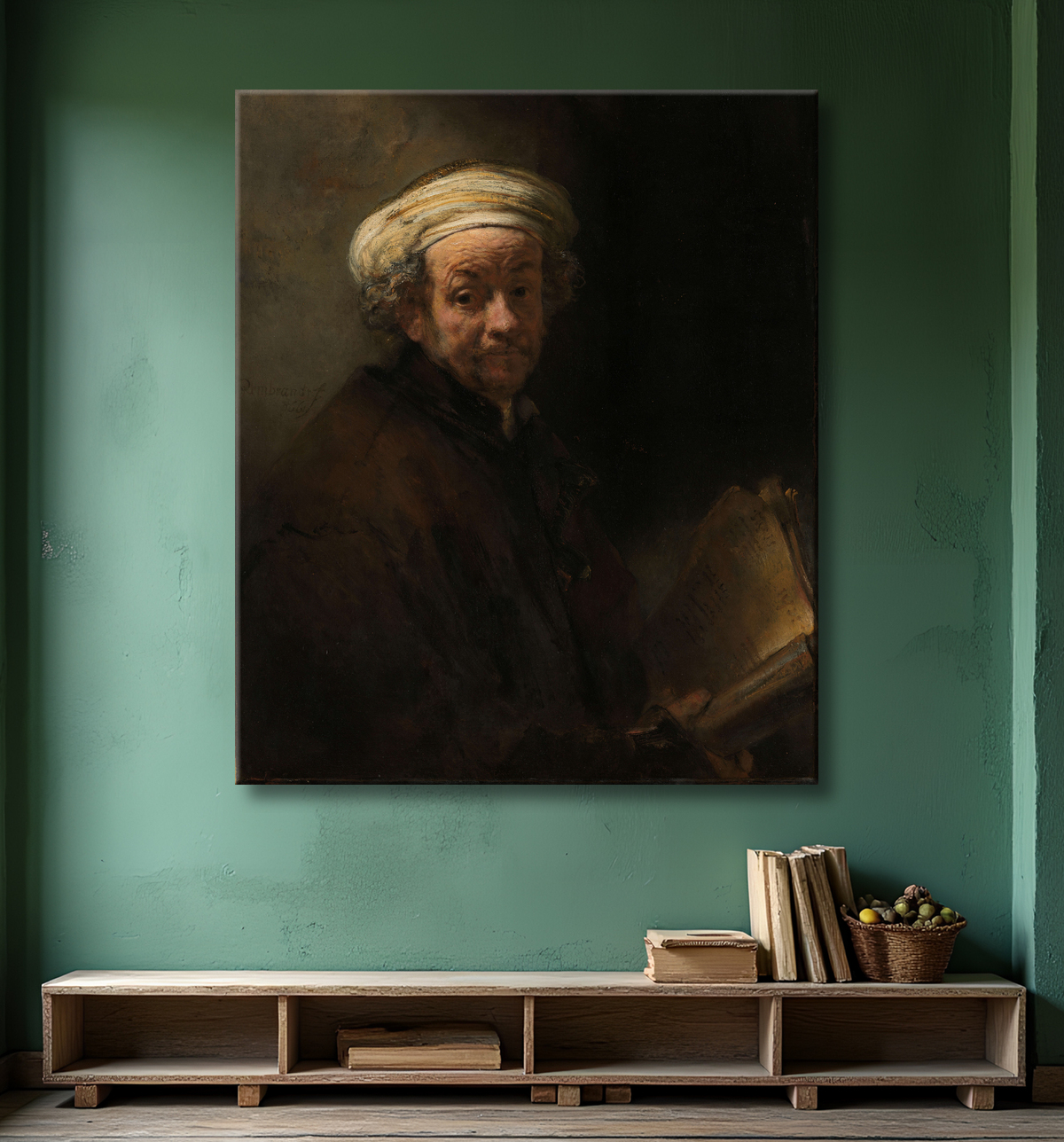 Reproduction Autoportrait en tant qu'apôtre Paul de Rembrandt van Rijn avec decor