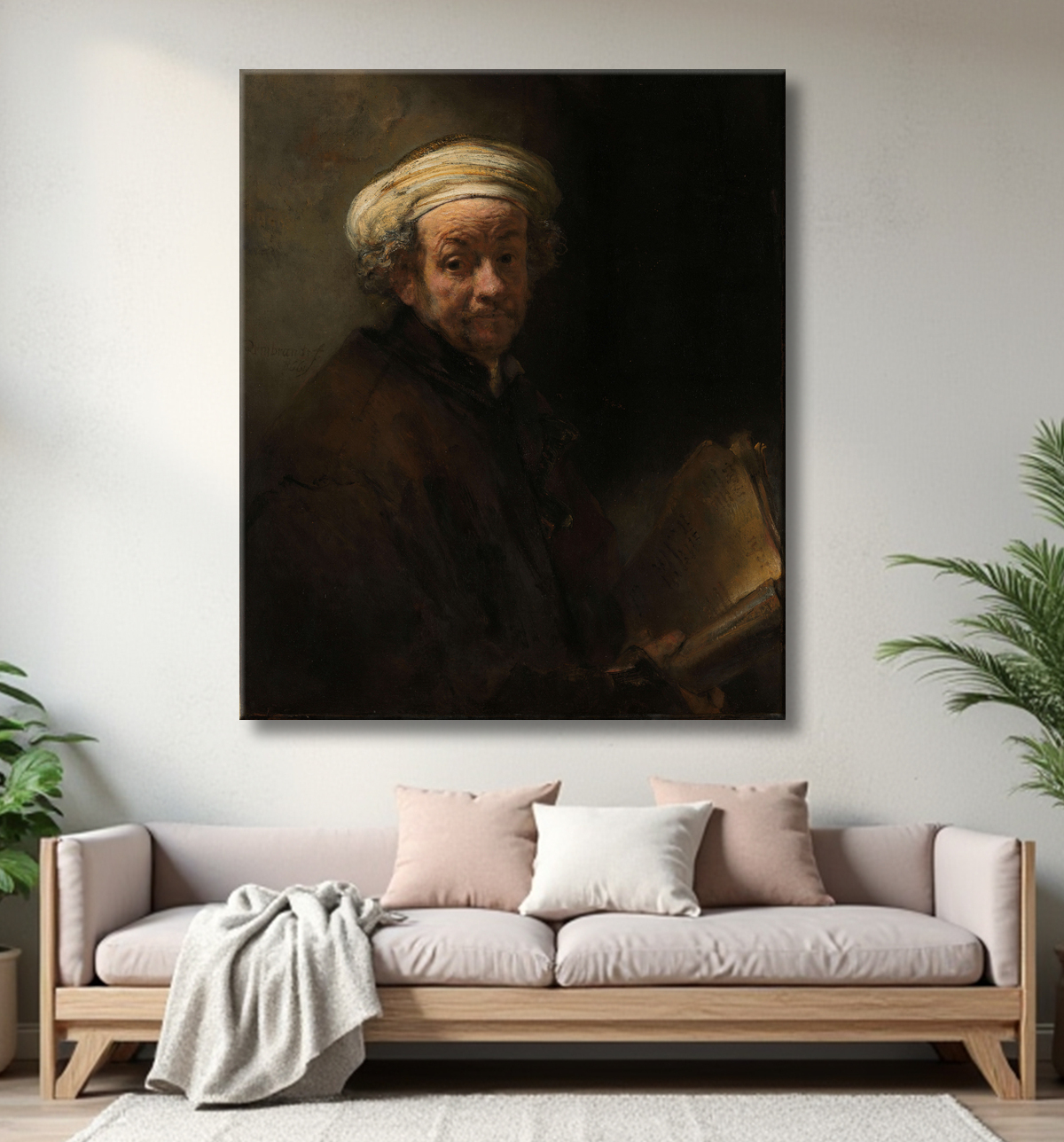 Reproduction Autoportrait en tant qu'apôtre Paul de Rembrandt van Rijn avec decor