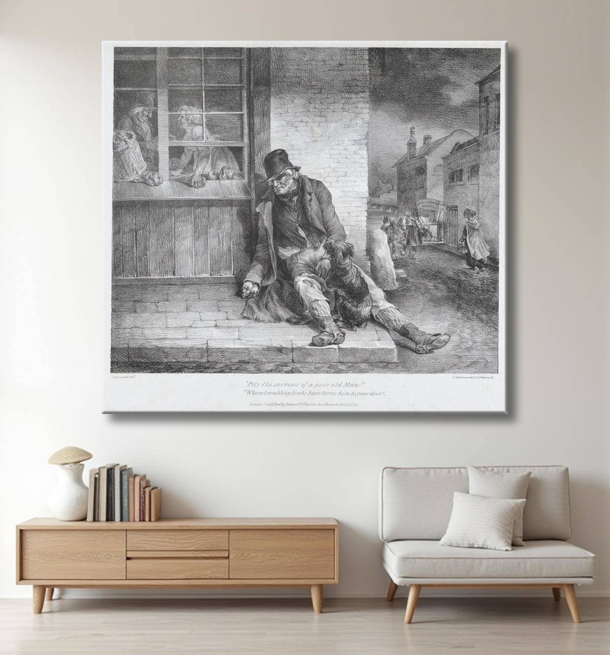 Reproduction Ayez pitié des chagrins d'un pauvre vieil homme de Théodore Gericault avec decor
