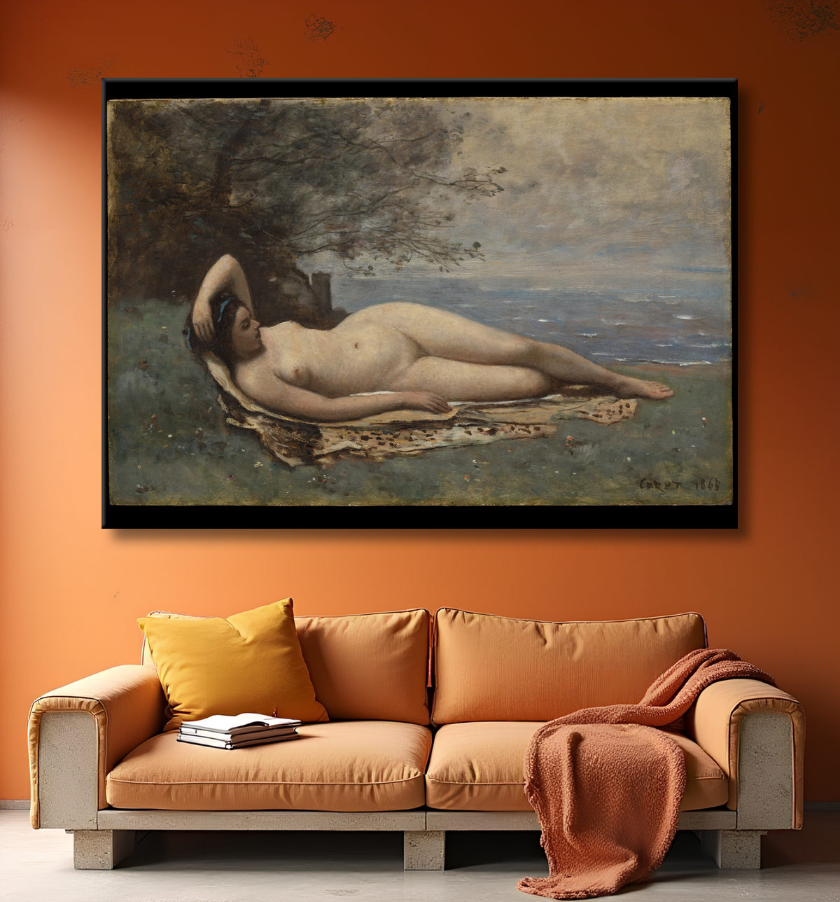 Reproduction Bacchante en bord de mer de Camille Corot avec decor