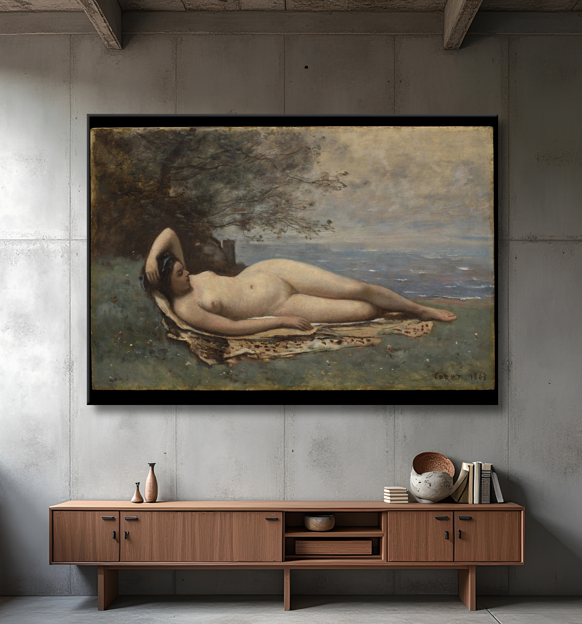 Reproduction Bacchante en bord de mer de Camille Corot avec decor