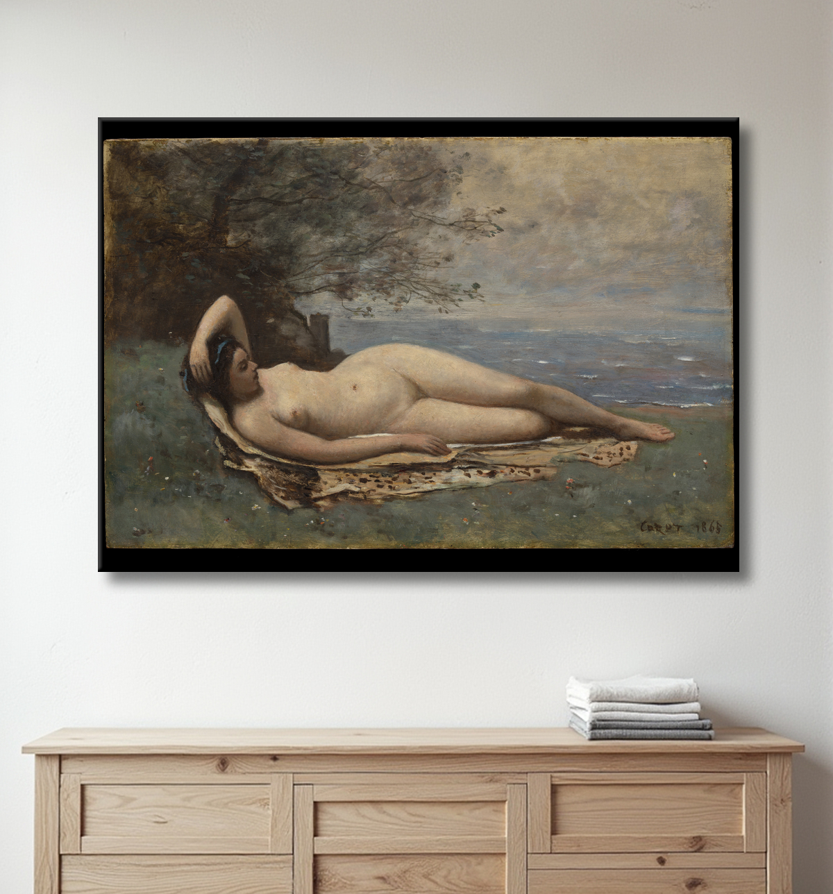 Reproduction Bacchante en bord de mer de Camille Corot avec decor