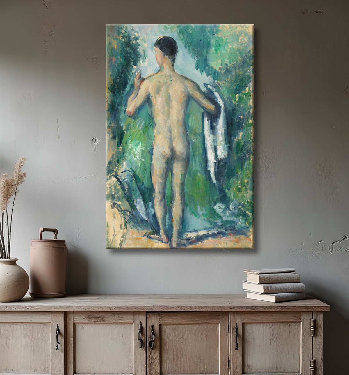 Reproduction Baigneur debout, vue de dos de Paul Cézanne avec decor