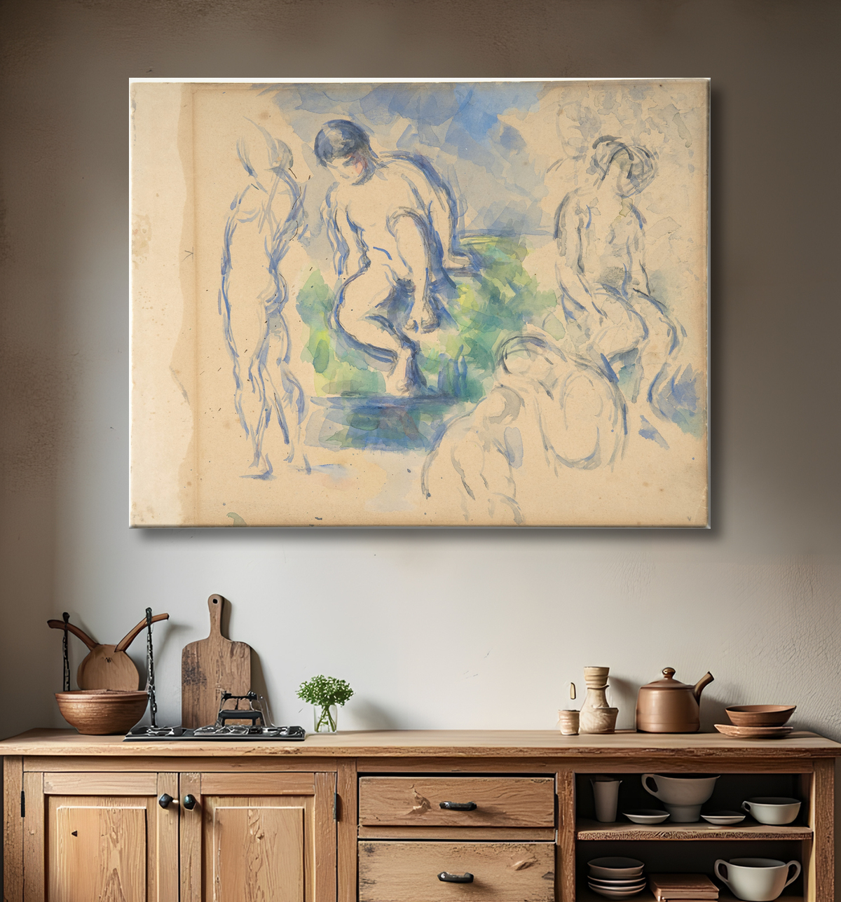 Reproduction Baigneurs (recto) ; Nature morte (verso) de Paul Cézanne avec decor