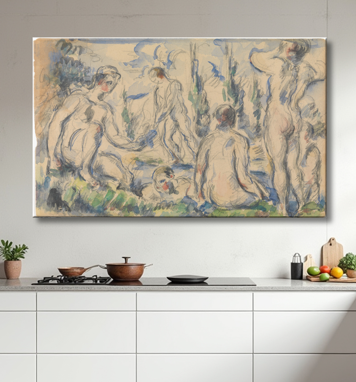 Reproduction Baigneurs (recto) ; Paysage (verso) de Paul Cézanne avec decor