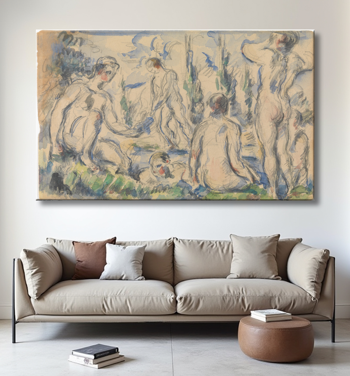 Reproduction Baigneurs (recto) ; Paysage (verso) de Paul Cézanne avec decor