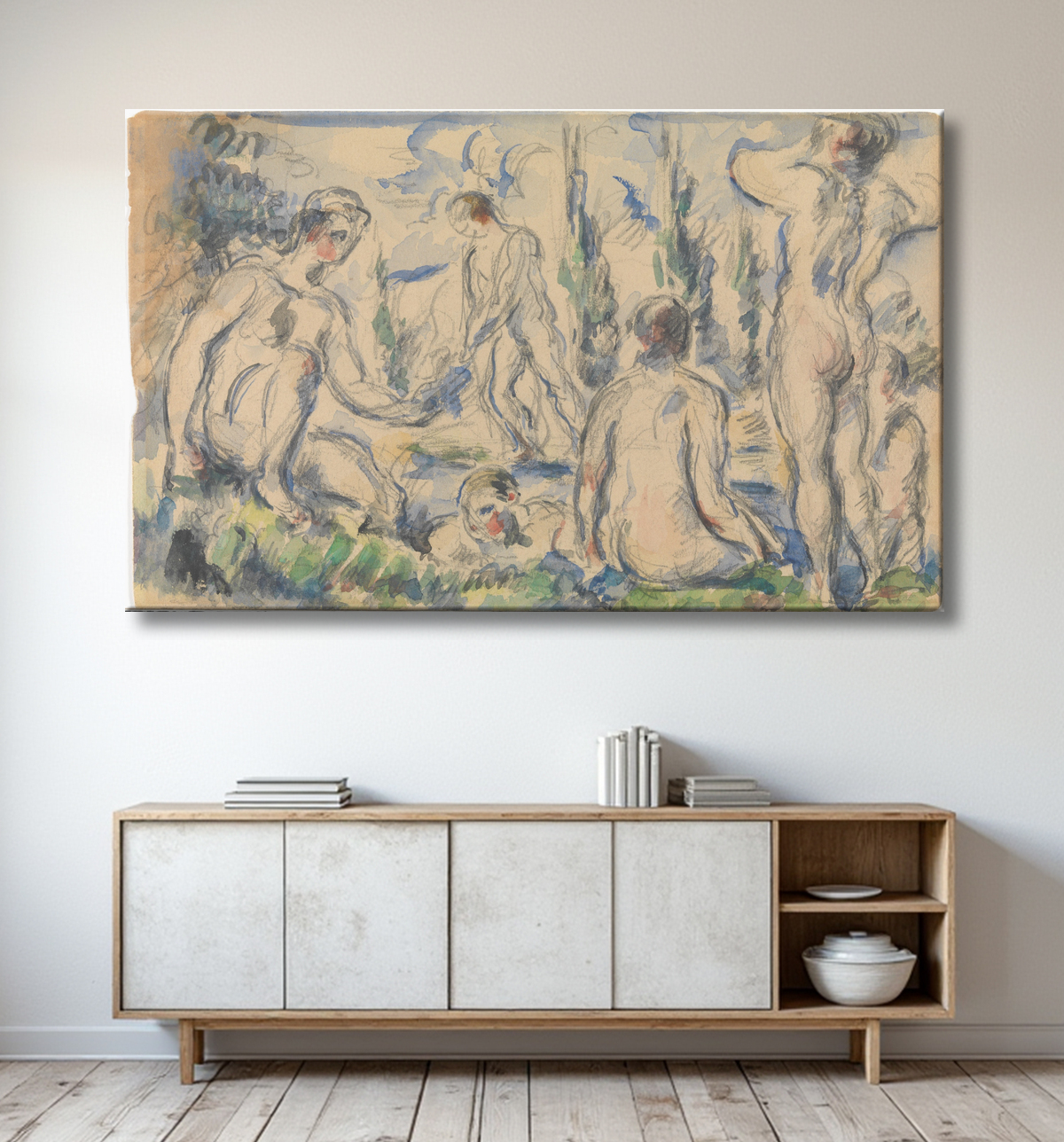 Reproduction Baigneurs (recto) ; Paysage (verso) de Paul Cézanne avec decor