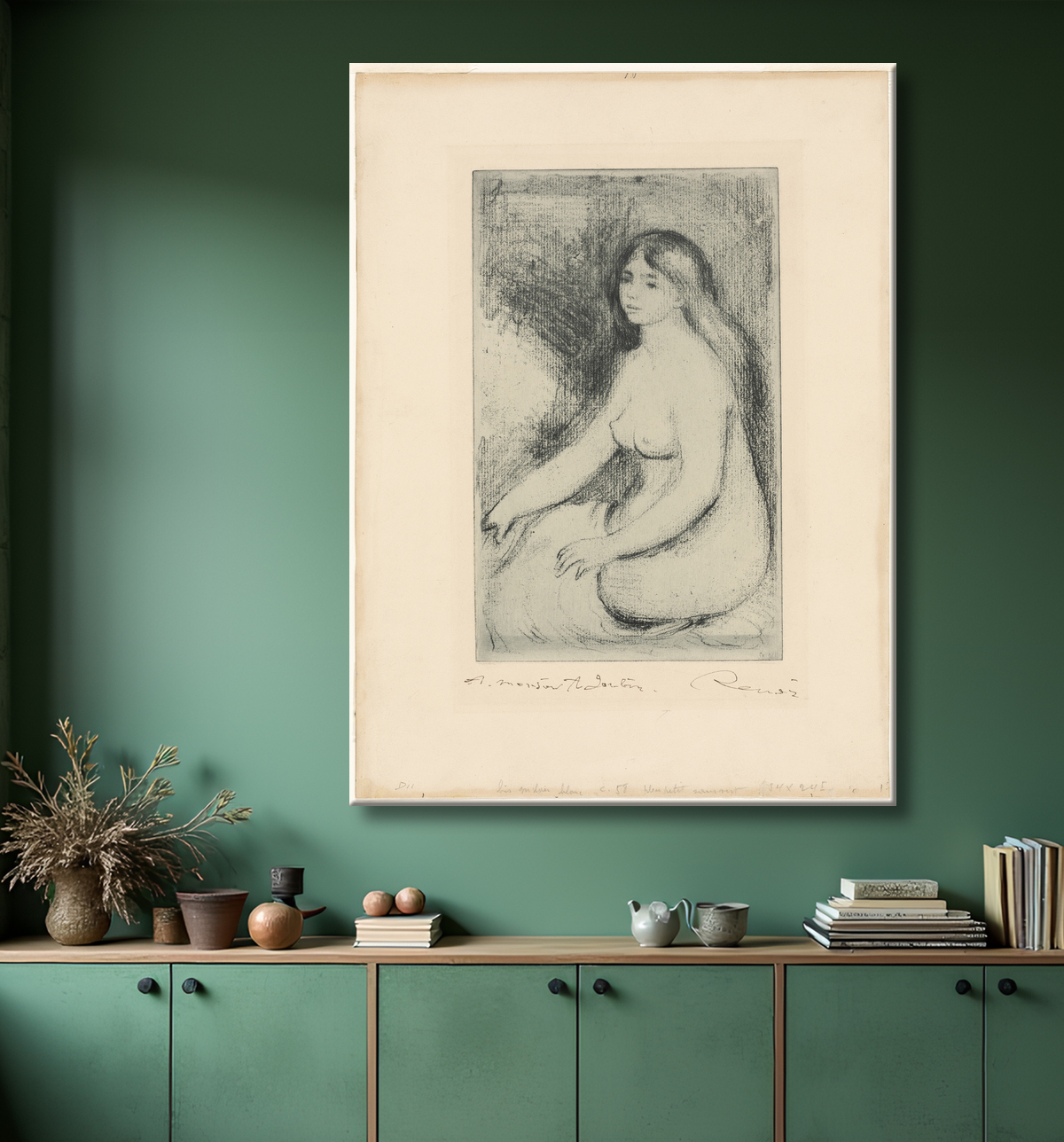 Reproduction Baigneuse assise de Pierre-Auguste Renoir avec decor