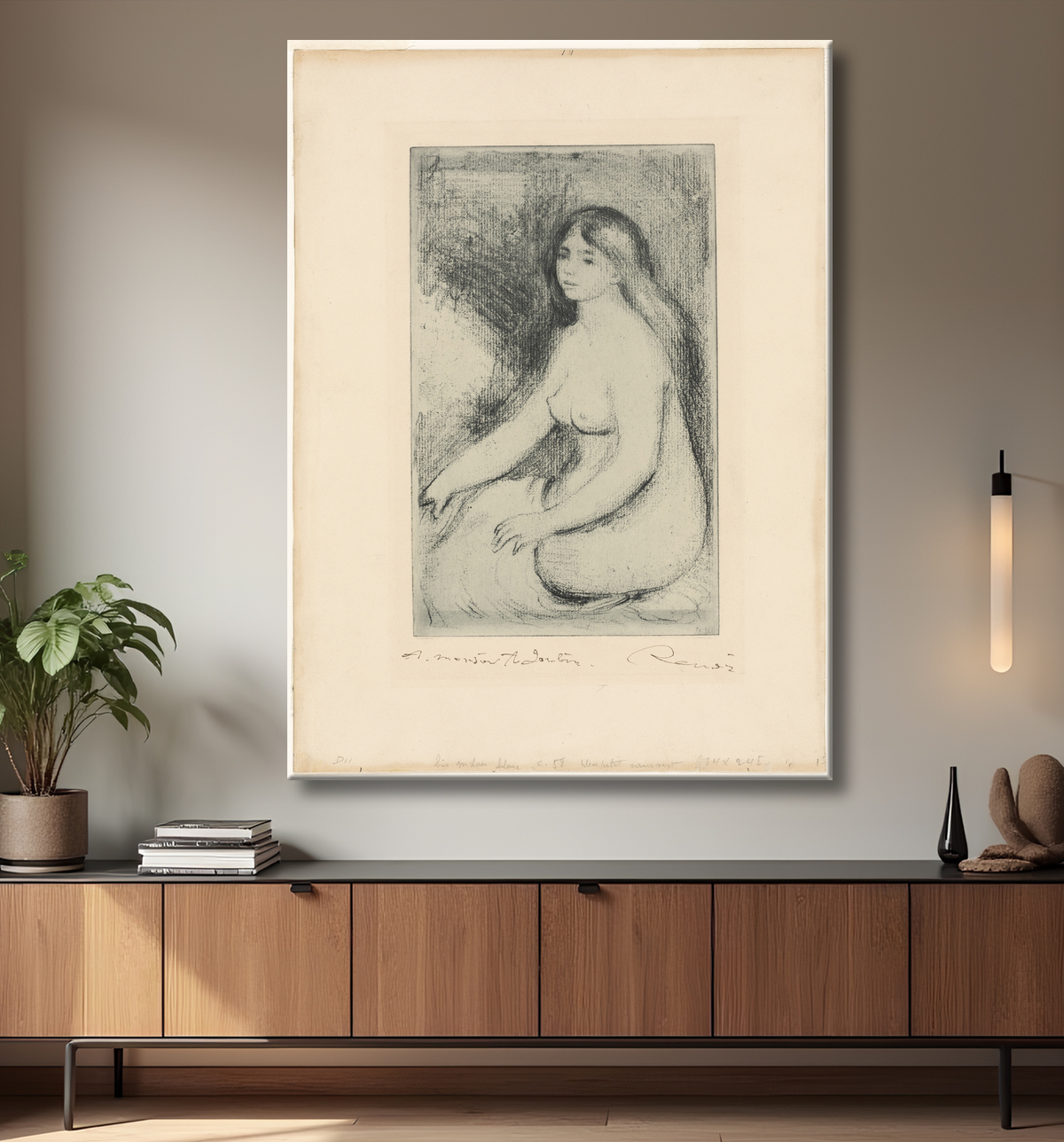 Reproduction Baigneuse assise de Pierre-Auguste Renoir avec decor