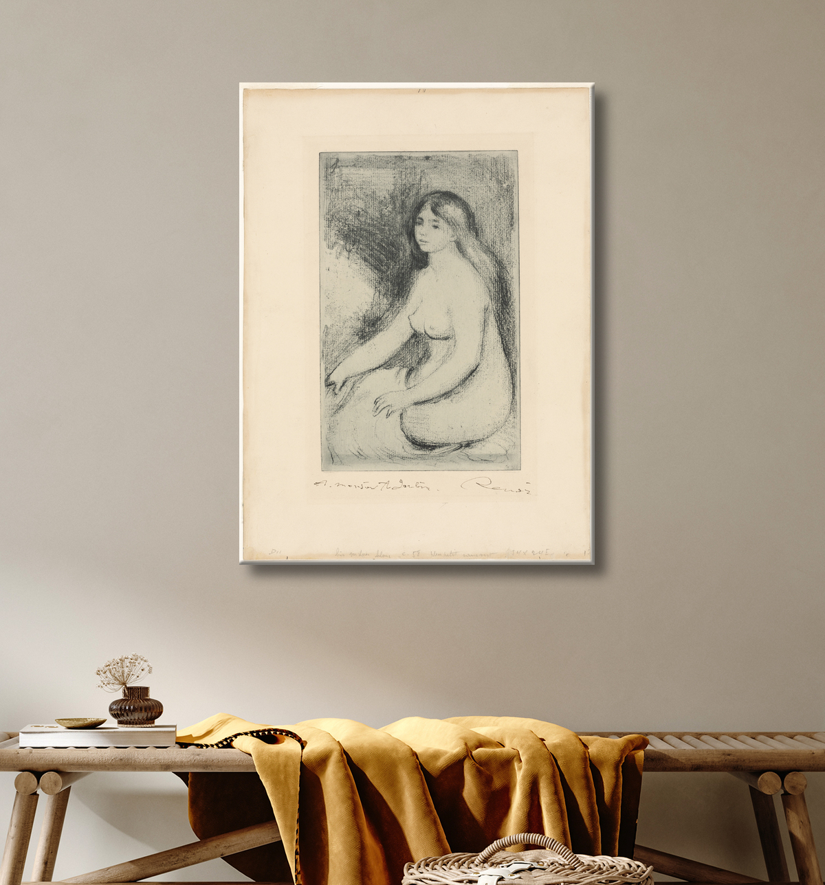 Reproduction Baigneuse assise de Pierre-Auguste Renoir avec decor