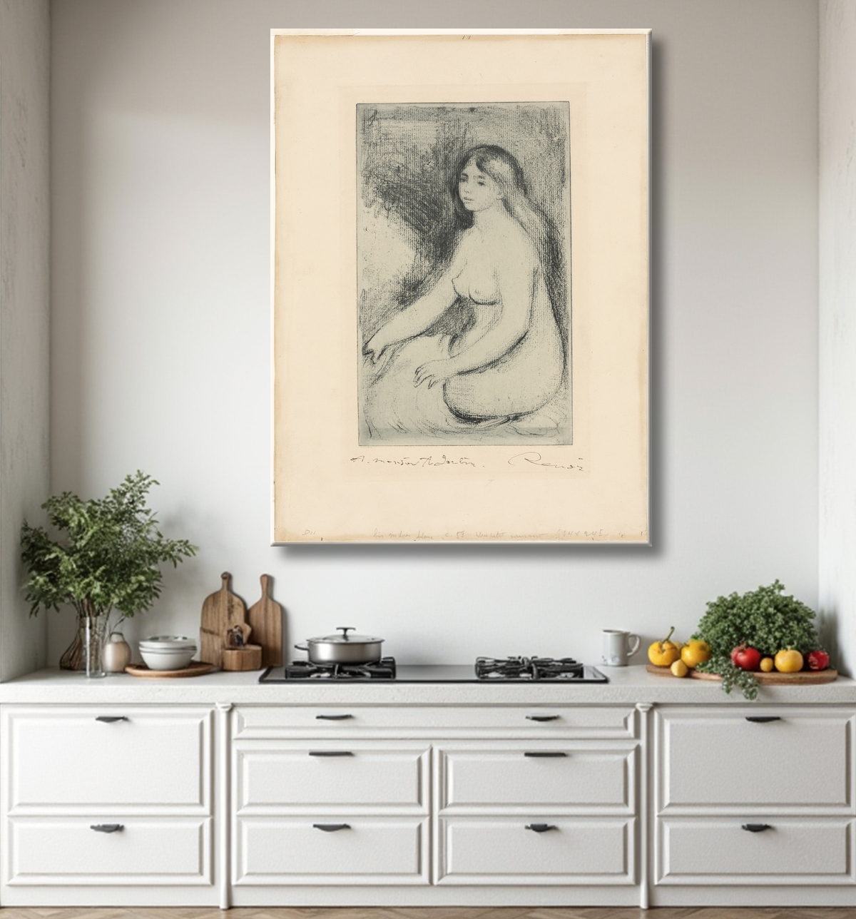 Reproduction Baigneuse assise de Pierre-Auguste Renoir avec decor