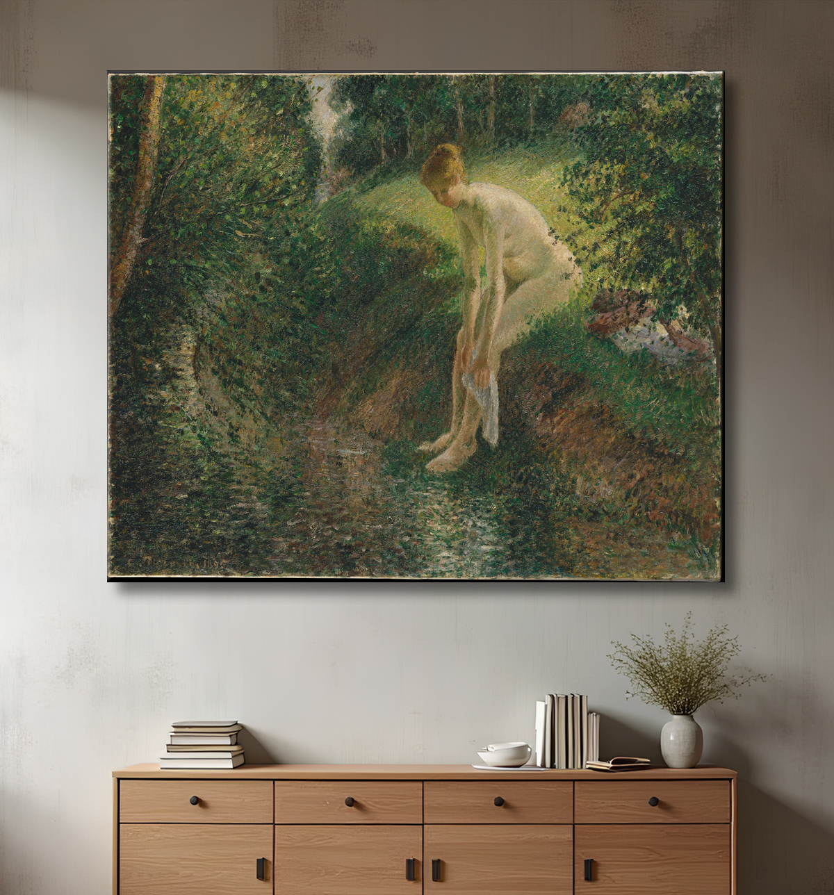 Reproduction Baigneuse dans les bois de Camille Pissarro avec decor