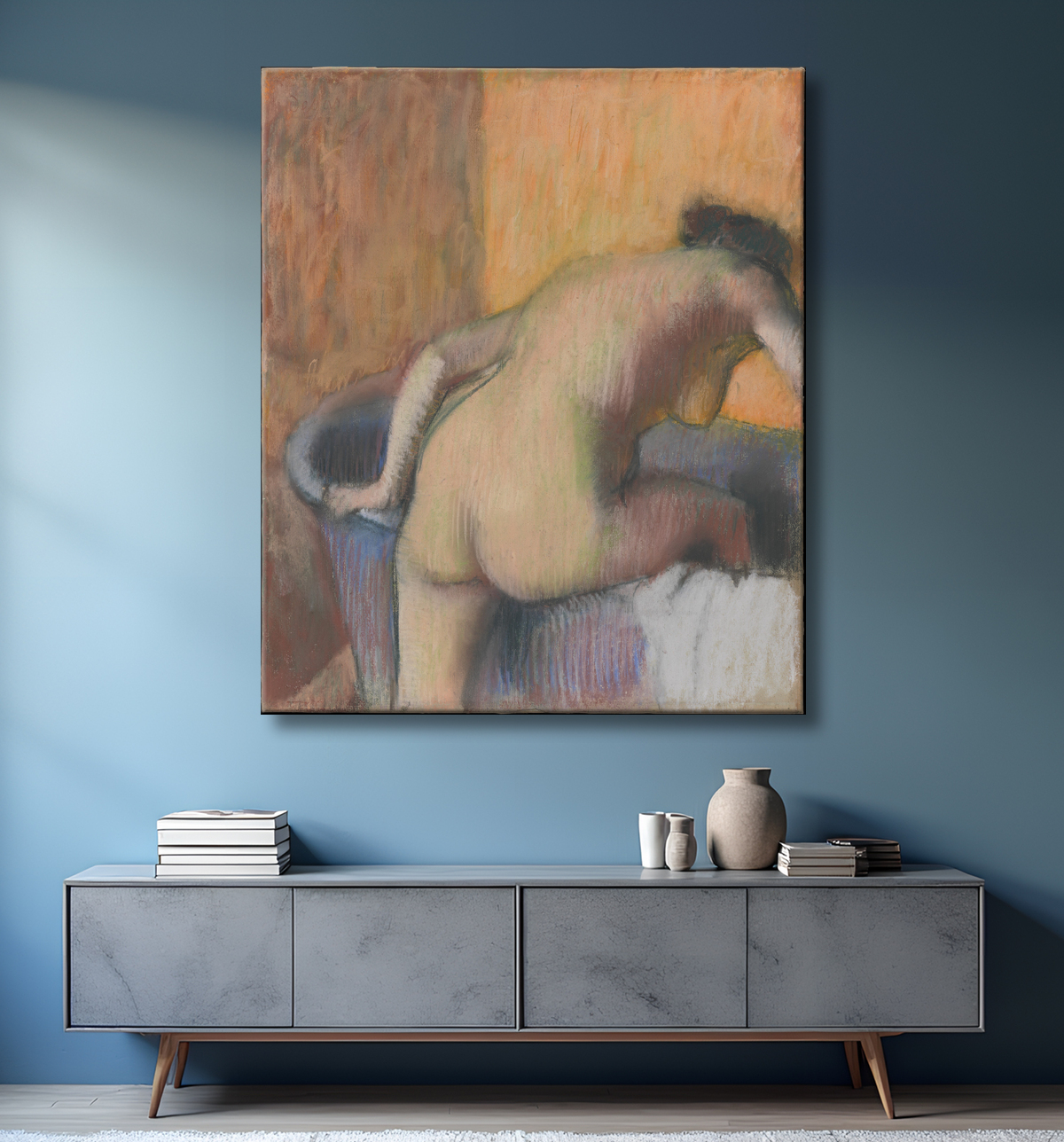 Reproduction Baigneuse entrant dans une baignoire de Edgar Degas avec decor