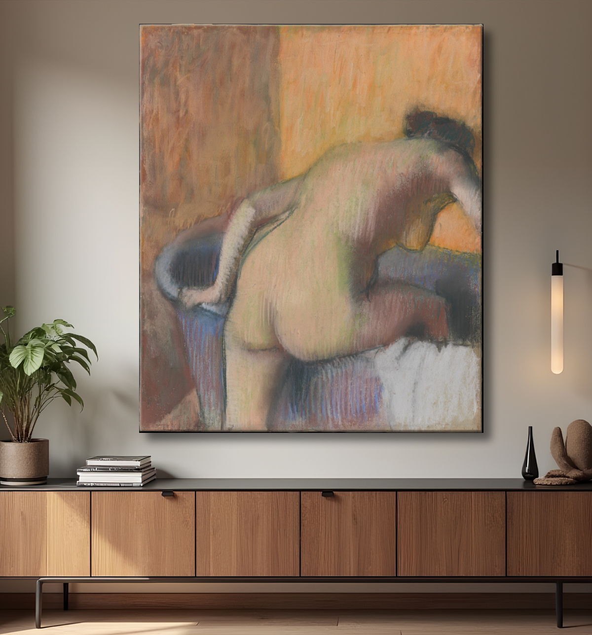 Reproduction Baigneuse entrant dans une baignoire de Edgar Degas avec decor