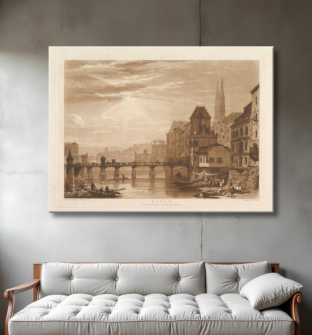 Reproduction Bâle (Le livre d'études, partie 1, planche 5) de Joseph Mallord William Turner avec decor