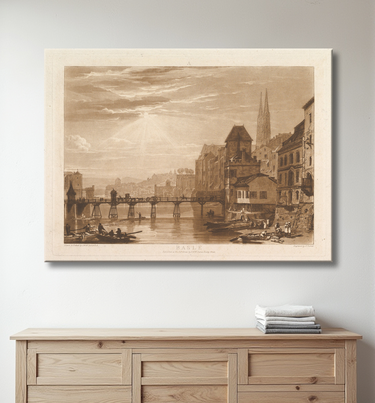 Reproduction Bâle (Le livre d'études, partie 1, planche 5) de Joseph Mallord William Turner avec decor