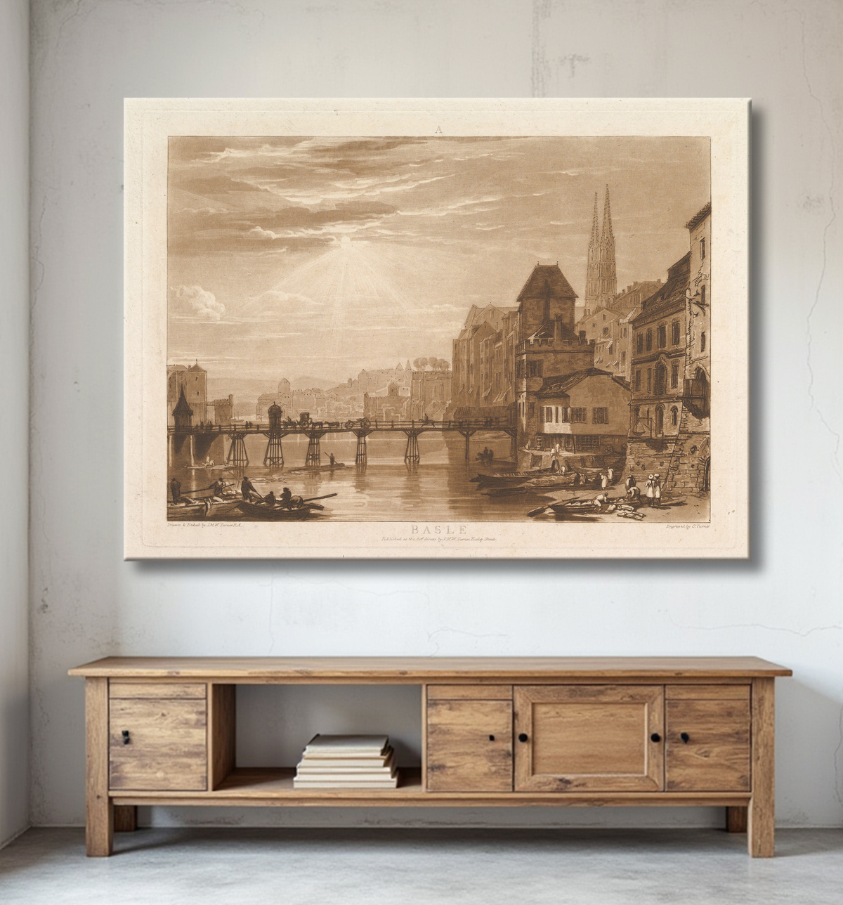 Reproduction Bâle (Le livre d'études, partie 1, planche 5) de Joseph Mallord William Turner avec decor