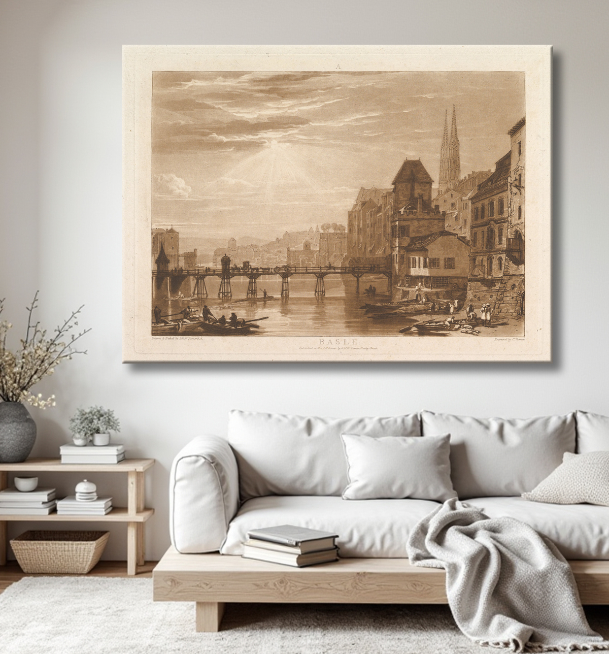 Reproduction Bâle (Le livre d'études, partie 1, planche 5) de Joseph Mallord William Turner avec decor