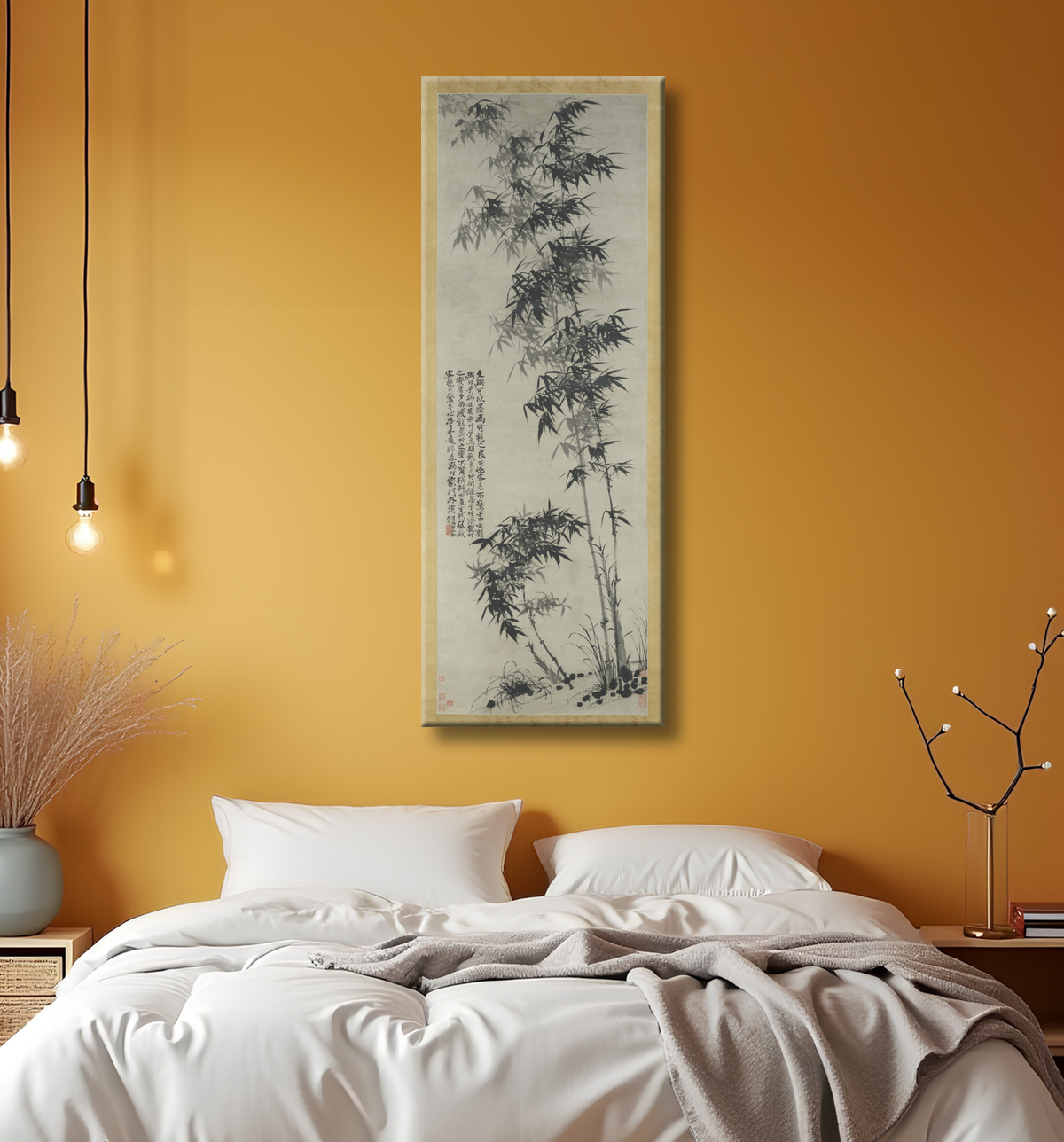 Reproduction Bambou sous le vent et la pluie de Shitao (Zhu Ruoji) avec decor