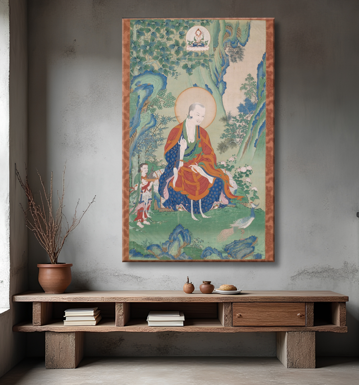 Reproduction Bannière peinte (Thangka) de Vajriputra, l'un des seize grands arhats de Tibeto-Chinese avec decor