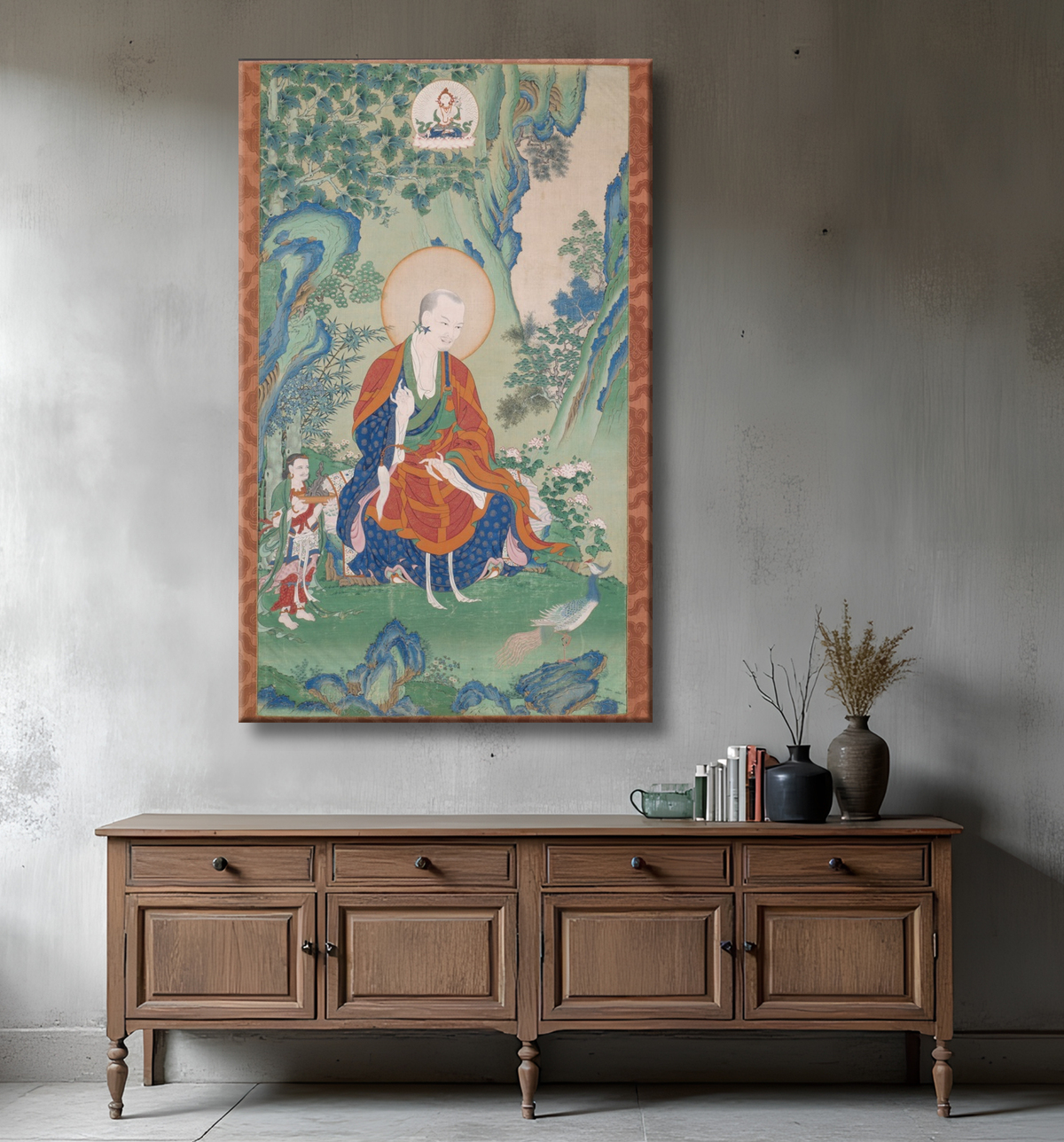 Reproduction Bannière peinte (Thangka) de Vajriputra, l'un des seize grands arhats de Tibeto-Chinese avec decor