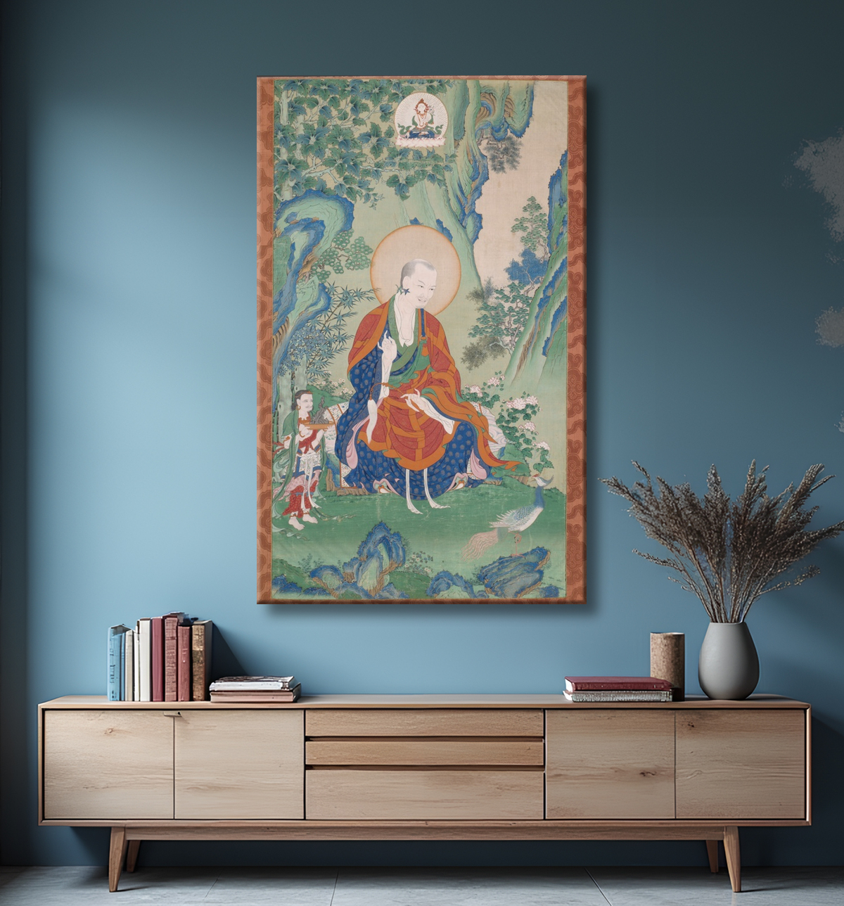 Reproduction Bannière peinte (Thangka) de Vajriputra, l'un des seize grands arhats de Tibeto-Chinese avec decor