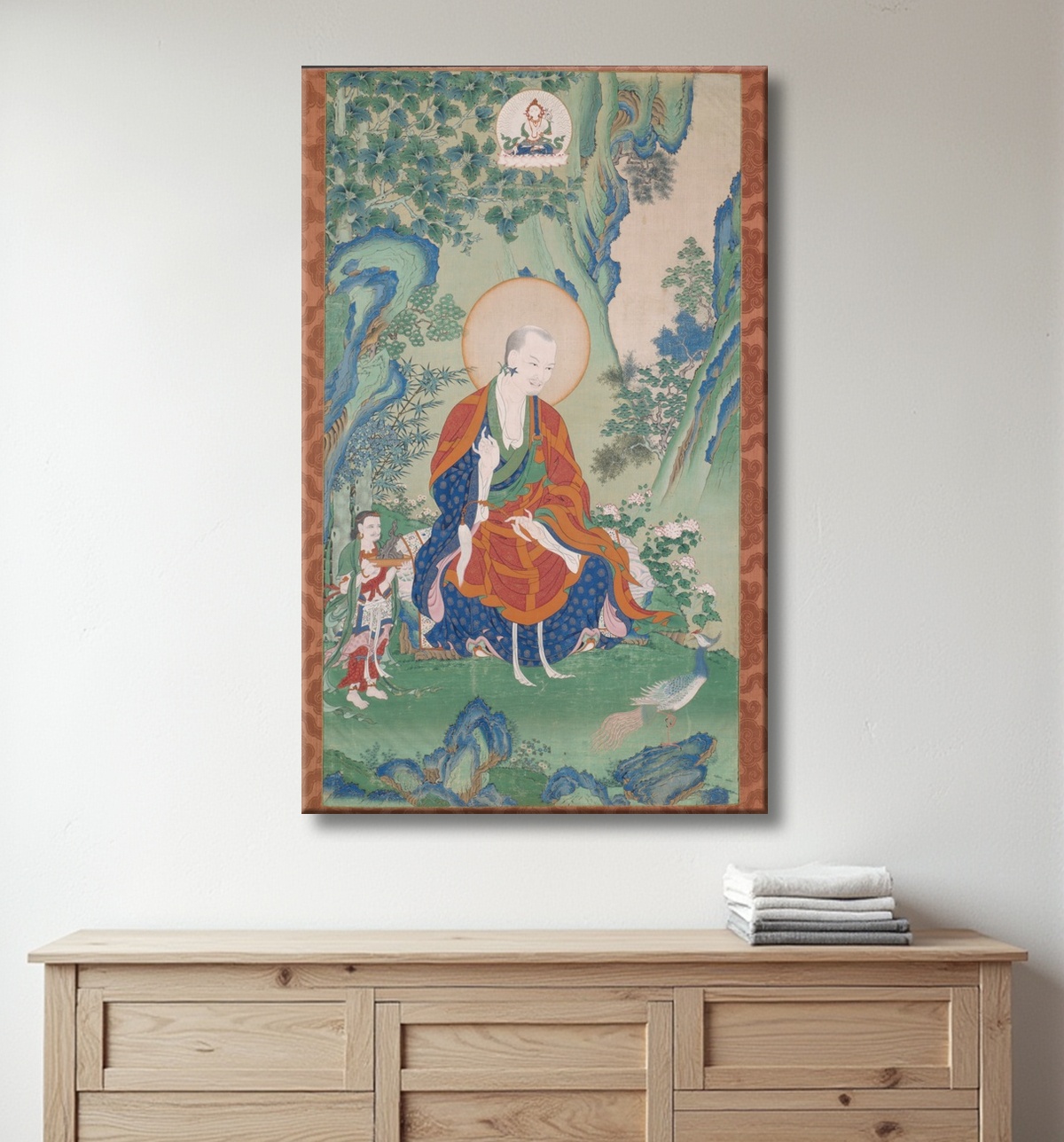 Reproduction Bannière peinte (Thangka) de Vajriputra, l'un des seize grands arhats de Tibeto-Chinese avec decor