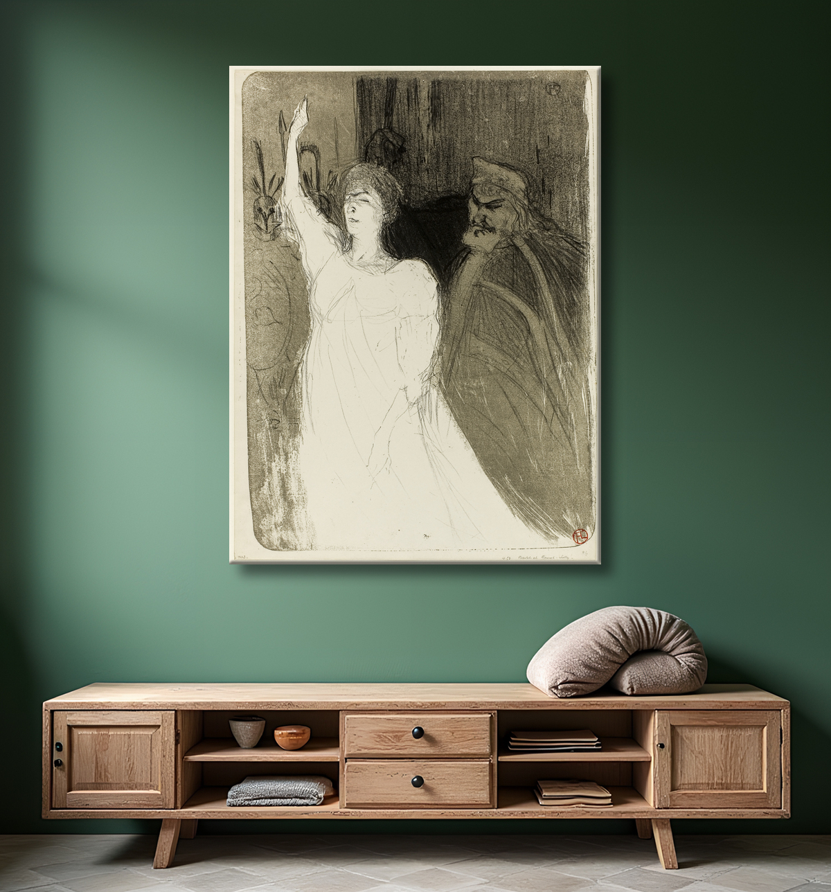 Reproduction Bartet et Mounet-Sully, à Antigone de Henri de Toulouse-Lautrec avec decor