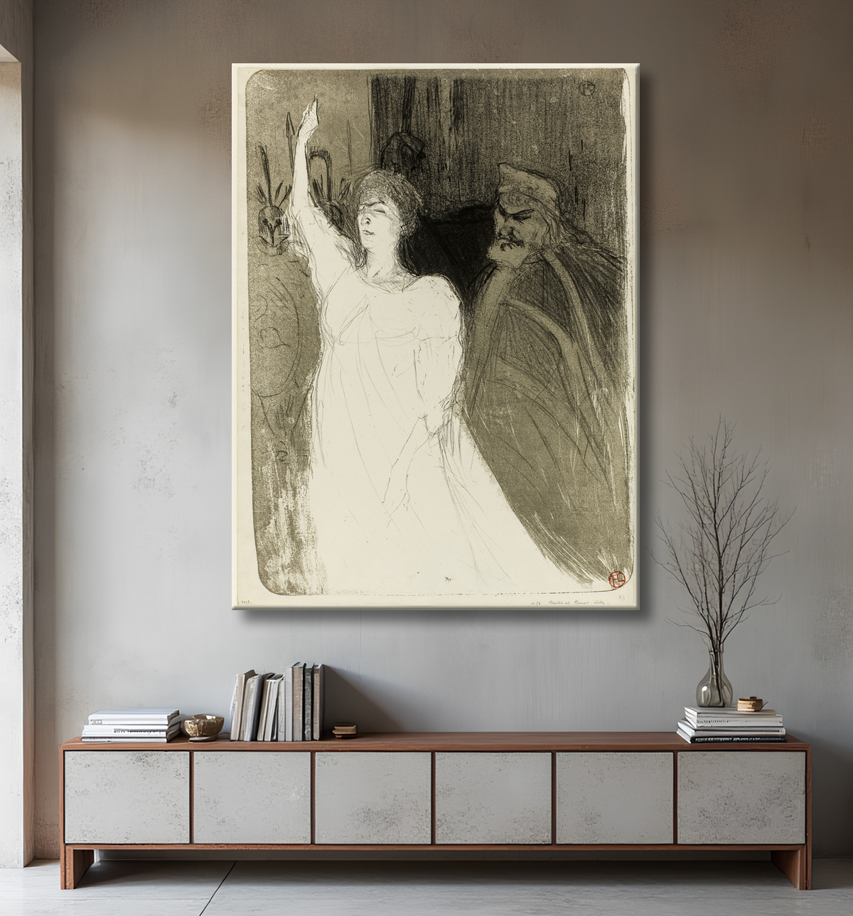 Reproduction Bartet et Mounet-Sully, à Antigone de Henri de Toulouse-Lautrec avec decor