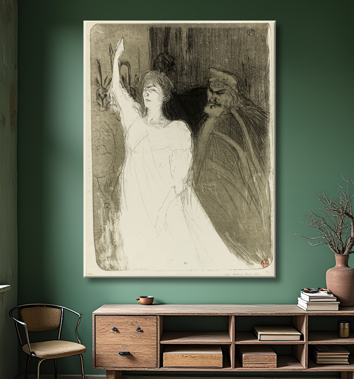 Reproduction Bartet et Mounet-Sully, à Antigone de Henri de Toulouse-Lautrec avec decor