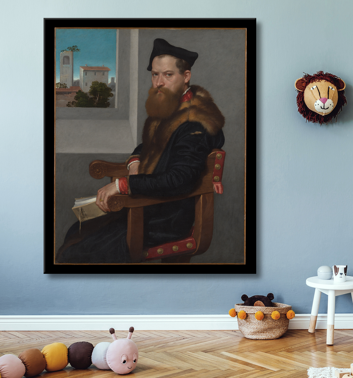 Reproduction Bartolomeo Bonghi (mort en 1584) de Giovanni Battista Moroni avec decor