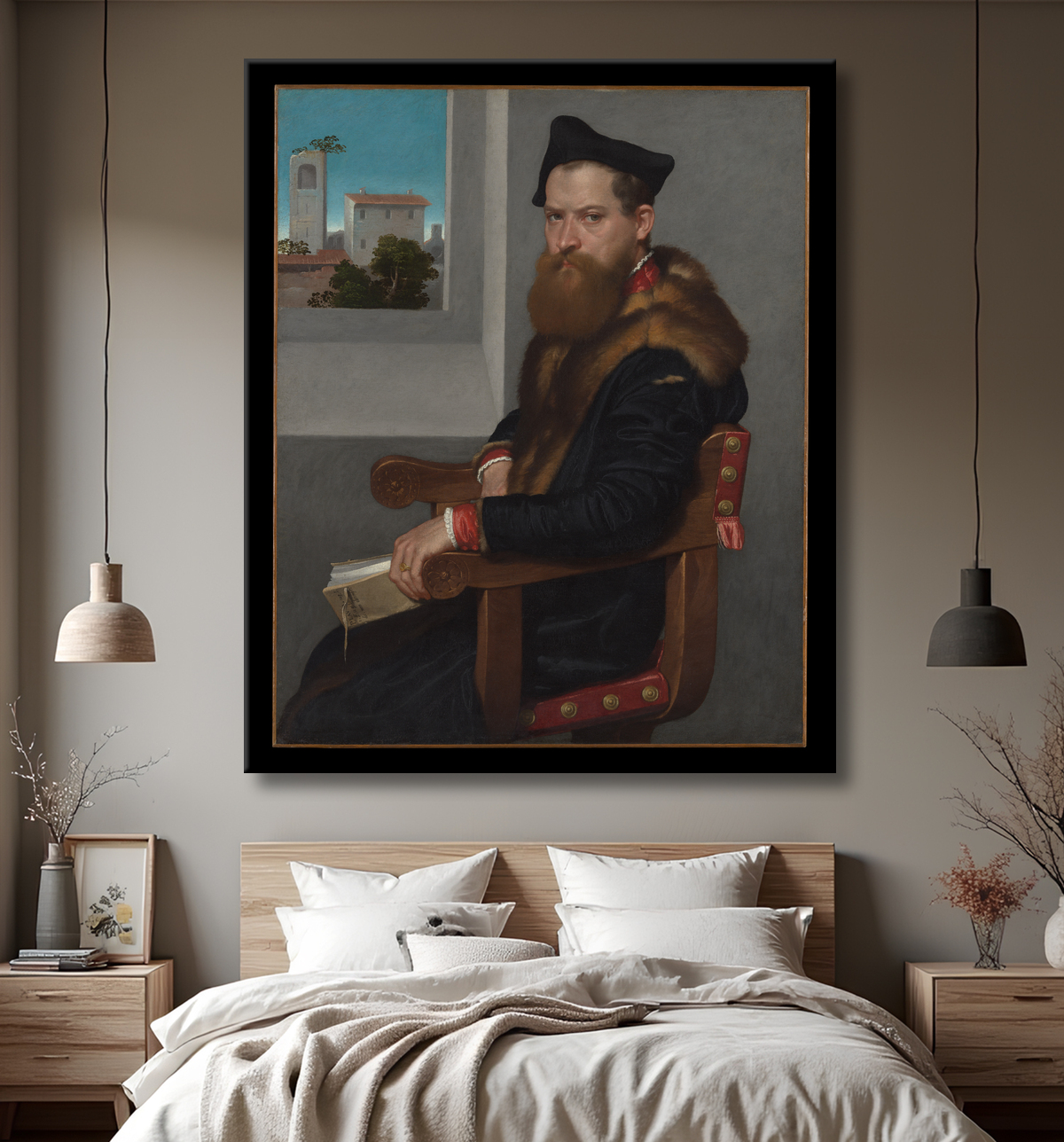 Reproduction Bartolomeo Bonghi (mort en 1584) de Giovanni Battista Moroni avec decor