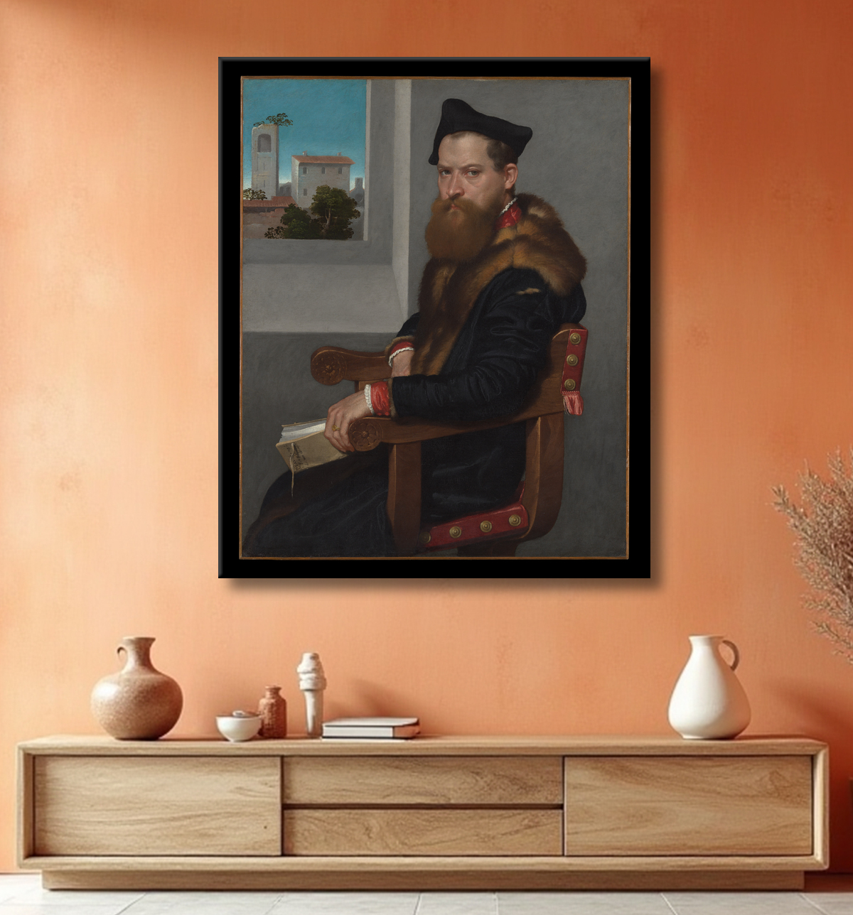 Reproduction Bartolomeo Bonghi (mort en 1584) de Giovanni Battista Moroni avec decor