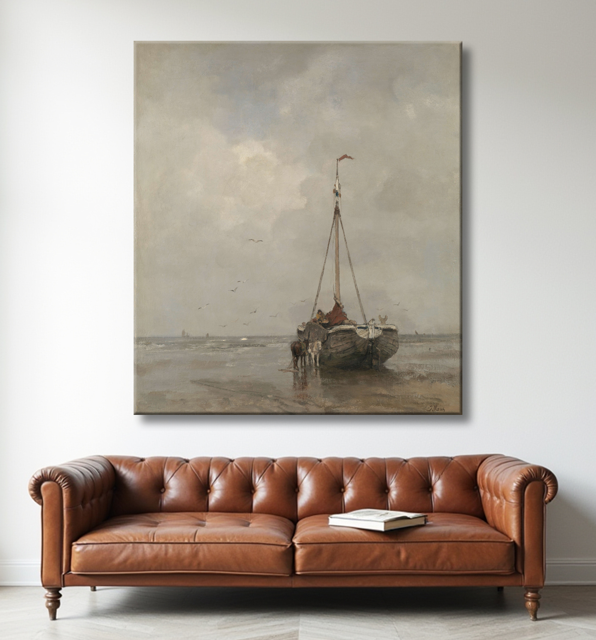 Reproduction Bateau de pêche à la proue sur la plage de Scheveningen de Jacob Maris avec decor