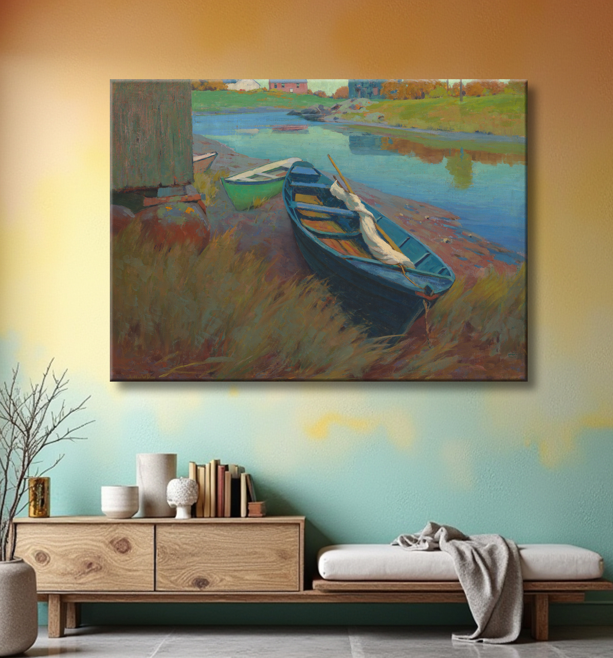 Reproduction Bateaux au repos de Arthur Wesley Dow avec decor