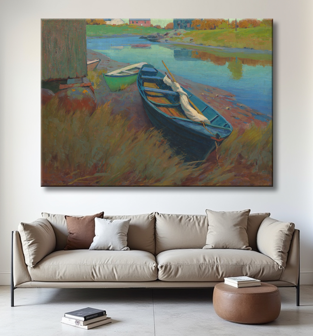 Reproduction Bateaux au repos de Arthur Wesley Dow avec decor