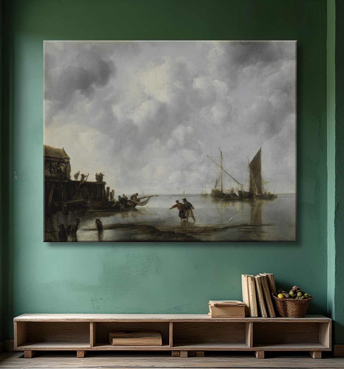 Reproduction Bateaux de pêche au calme de Jan van de Cappelle avec decor